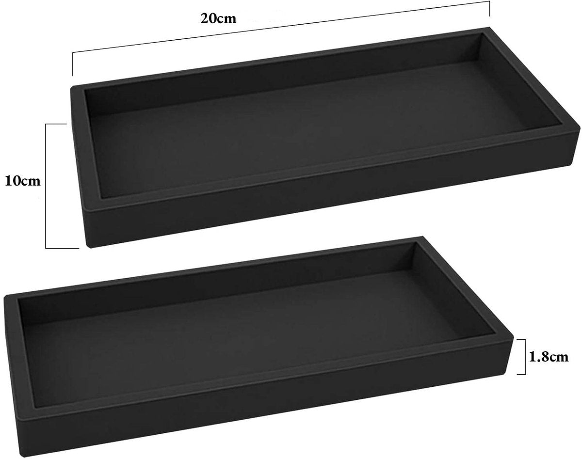 Tray - Set of 2 - Dressing table tray - Bathroom storage tray - Cosmetics storage tray - Bathroom storage box - Suitable for storing candles, soap, towels, perfume, etc. - Black - 20x10x1.8 cm