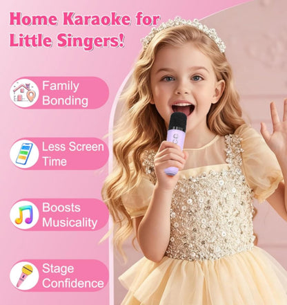 Karaoke Set for Kids - Portable Bluetooth Speaker for Car - Equipped with 2 Karaoke Microphones - Voice Changer and LED Lights - Ideal Birthday Gift for Teens and Kids - Pink