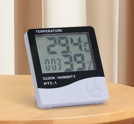 HTC-1 Home Thermometer with Electronic Alarm Clock - Creative Thermometer and Hygrometer with Large Screen - Portable Visual Alarm Clock