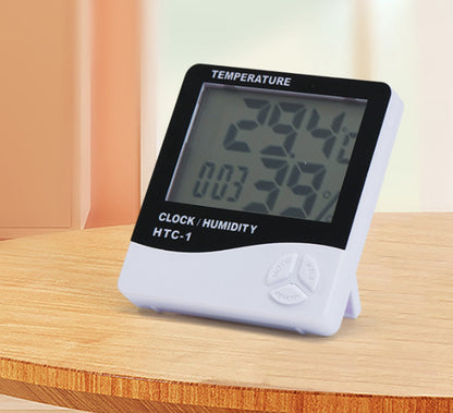 HTC-1 Home Thermometer with Electronic Alarm Clock - Creative Thermometer and Hygrometer with Large Screen - Portable Visual Alarm Clock
