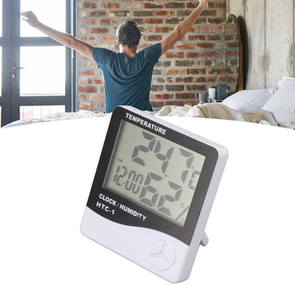 HTC-1 Home Thermometer with Electronic Alarm Clock - Creative Thermometer and Hygrometer with Large Screen - Portable Visual Alarm Clock