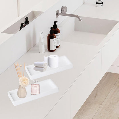 Tray - Two-piece set - Dressing table tray - Bathroom storage tray - Cosmetics storage tray - Bathroom storage box - Suitable for storing candles, soap, towels, perfume, etc. - White - 20x10x1.8 cm