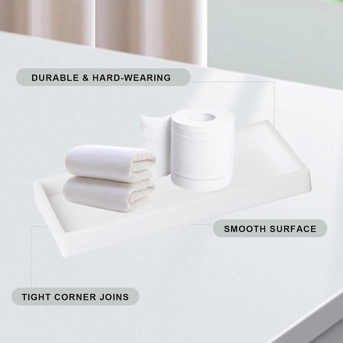 Tray - Two-piece set - Dressing table tray - Bathroom storage tray - Cosmetics storage tray - Bathroom storage box - Suitable for storing candles, soap, towels, perfume, etc. - White - 20x10x1.8 cm