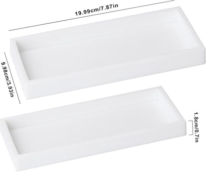 Tray - Two-piece set - Dressing table tray - Bathroom storage tray - Cosmetics storage tray - Bathroom storage box - Suitable for storing candles, soap, towels, perfume, etc. - White - 20x10x1.8 cm