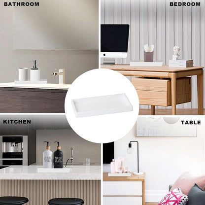 Tray - Two-piece set - Dressing table tray - Bathroom storage tray - Cosmetics storage tray - Bathroom storage box - Suitable for storing candles, soap, towels, perfume, etc. - White - 20x10x1.8 cm