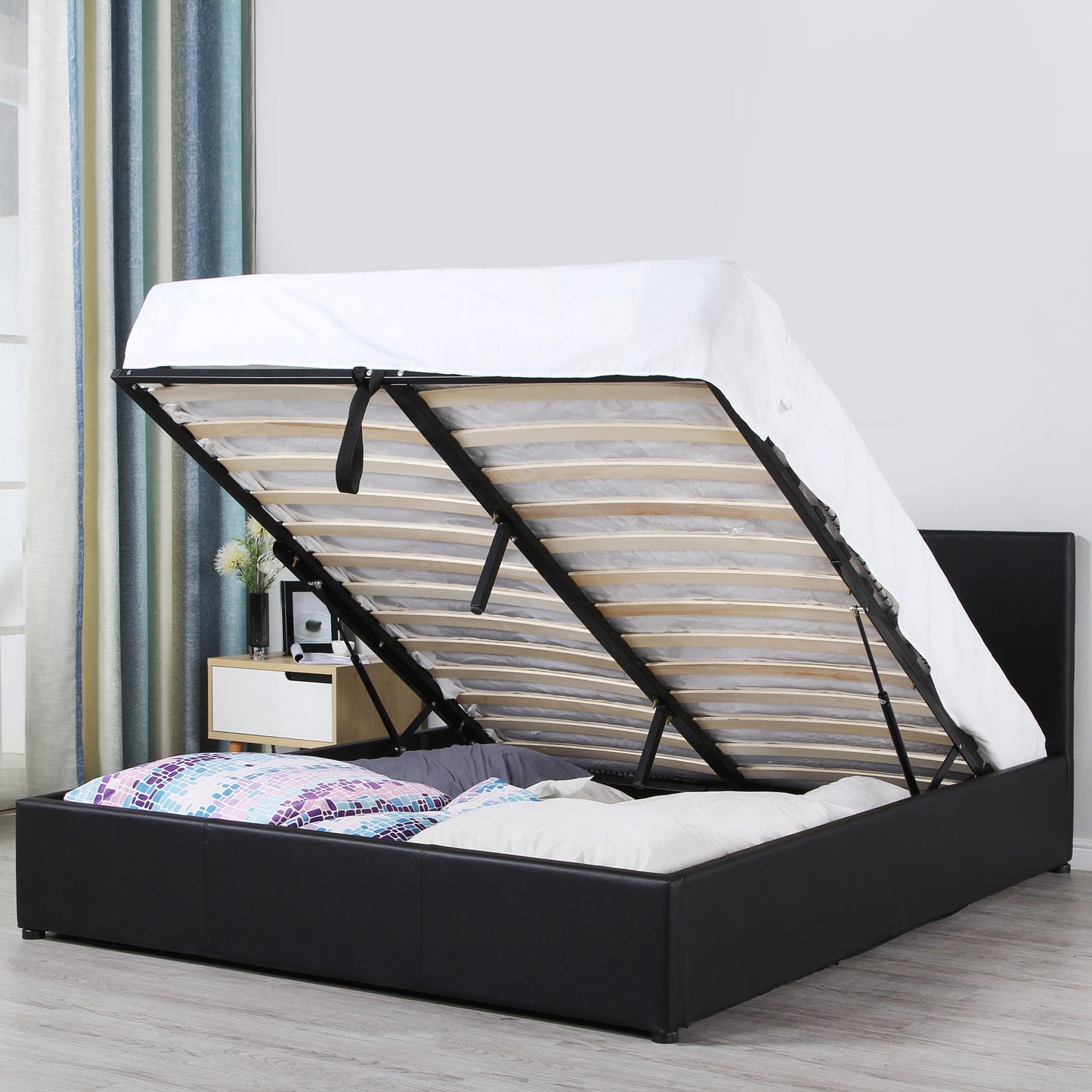 Milano Luxury Gas Lift Bed Frame And Headboard - Queen - Black