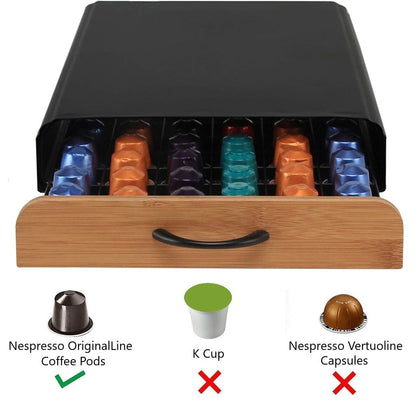 CARLA HOME Coffee Pods Holder Storage Drawer Compatible with 60 Nespresso Pods for Kitchen Storage & Organisation (Natural)