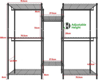 CARLA HOME Heavy Duty Clothing Garment Rack Organizer with Hanging Rods & Storage Shelves for Clothes, Shoes & Wardrobe