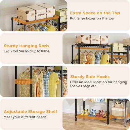 CARLA HOME Heavy Duty Clothing Garment Rack Organizer with Hanging Rods & Storage Shelves for Clothes, Shoes & Wardrobe