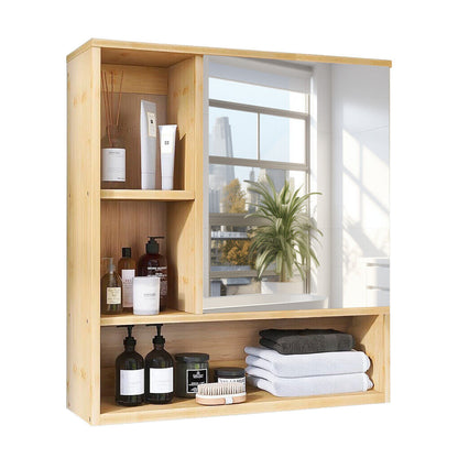 Bamboo Wall Medicine Cabinet Mirror 55.5cm 5 Shelf
