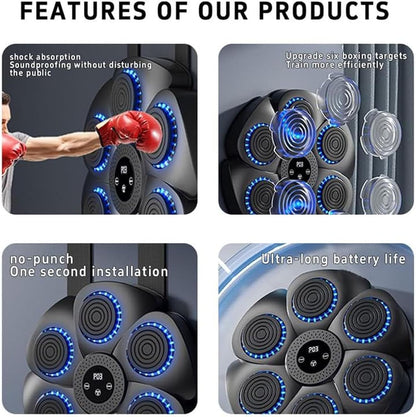 Wall Mount Boxing Machine Bluetooth Black Punch Pad + Gloves