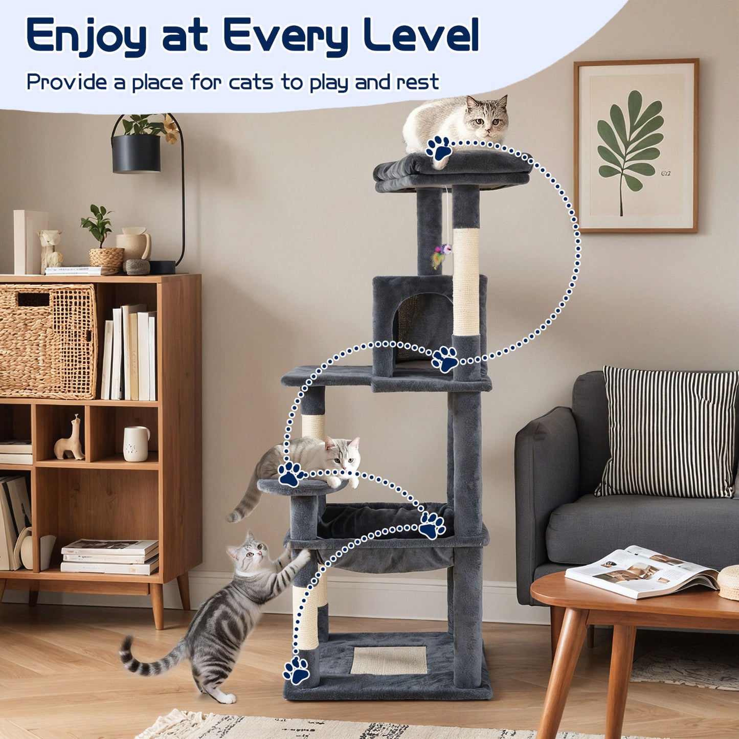 Cat Tower Tree Condo Scratching Post Dark Grey 142cm