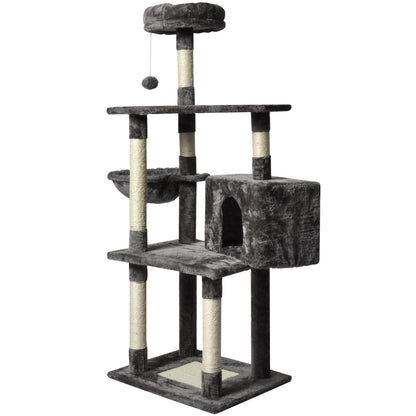 Large Grey Cat Tree Tower Condo with Scratching Post Bed