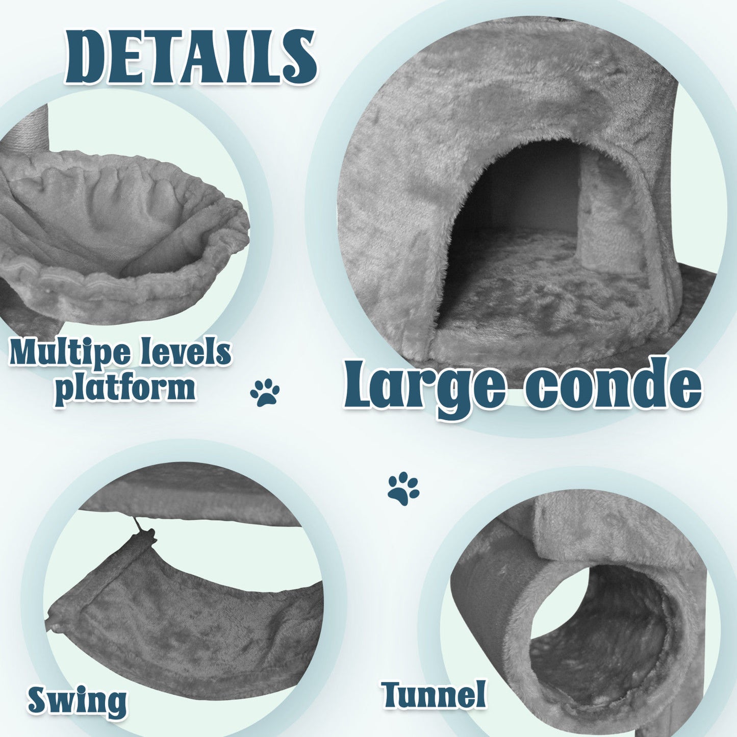 Grey Cat Tree Tower Condo Scratching Post Bed Stand 1.4M