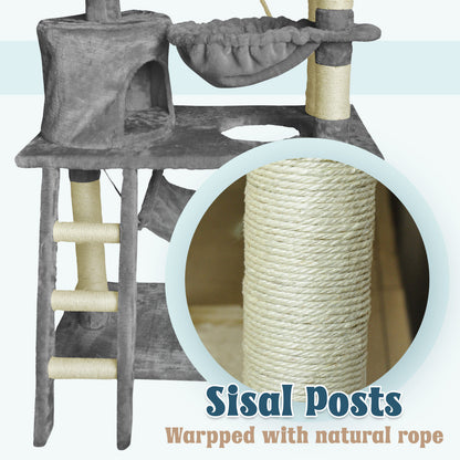 Grey Cat Tree Tower Condo Scratching Post Bed Stand 1.4M