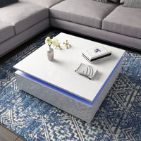 LED Lights High Gloss Coffee Table with Storage - White