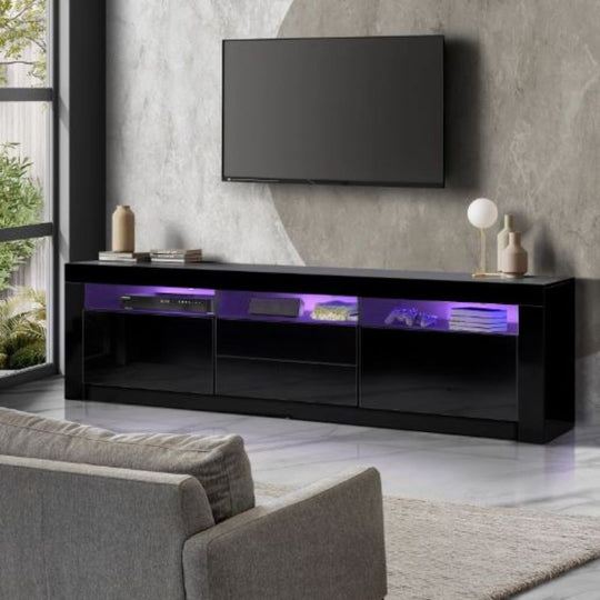 LED RGB TV Cabinet Entertainment Unit Stand Gloss Drawers 160cm Black