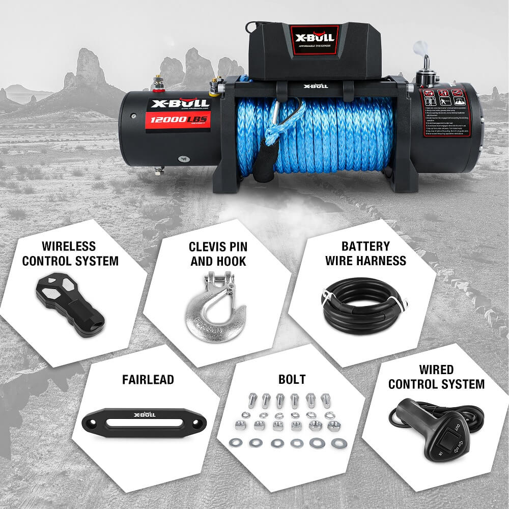 X-BULL 12V Electric Winch 12000LBS synthetic rope 4wd Jeep with winch cover