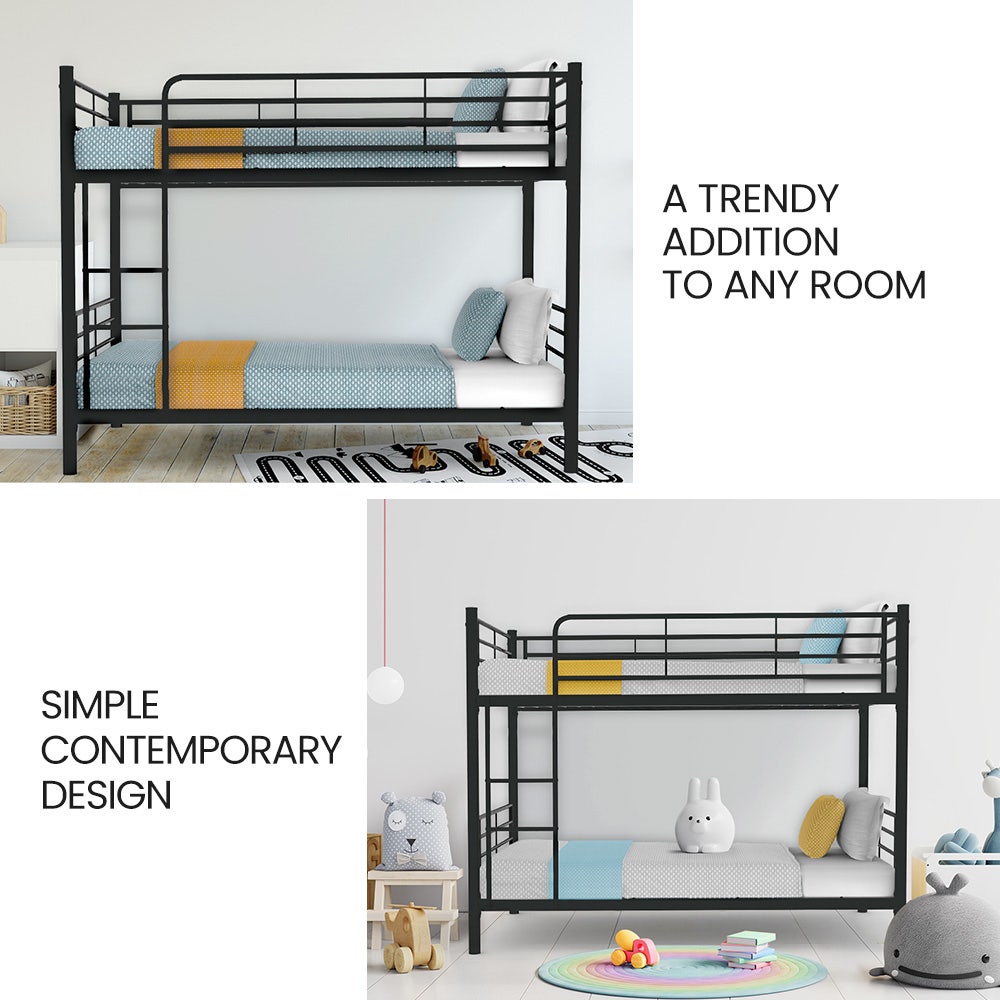 Kingston Slumber 2in1 Single Metal Bunk Bed Frame, with Modular Design, Dark Matte Grey