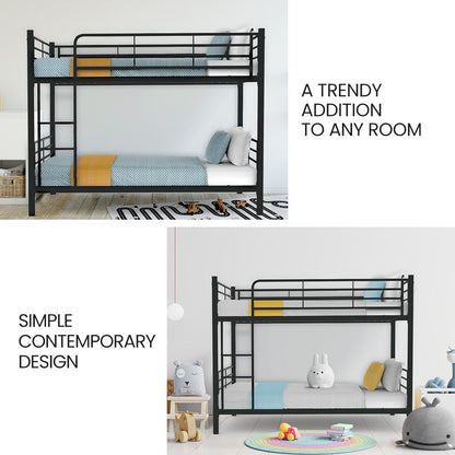 Kingston Slumber 2in1 Single Metal Bunk Bed Frame, with Modular Design, Dark Matte Grey