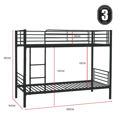 Kingston Slumber 2in1 Single Metal Bunk Bed Frame, with Modular Design, Dark Matte Grey