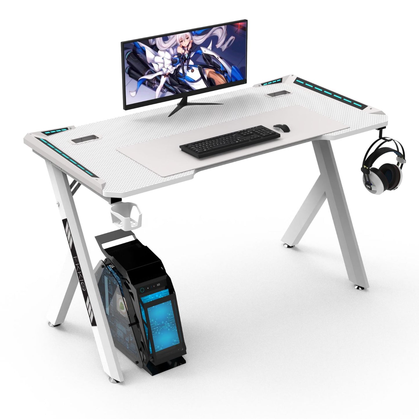 EKKIO RGB Gaming Desk Y Shape White 140cm