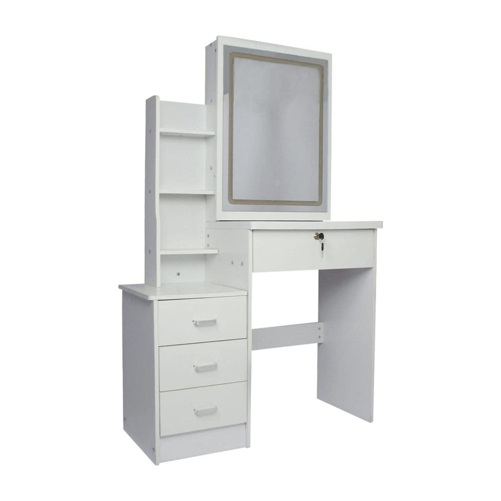 EKKIO Dressing Table White LED Mirror + Stool