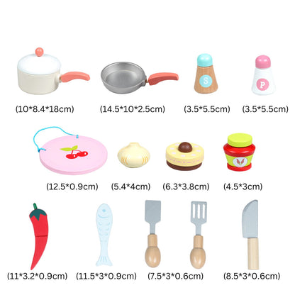 EKKIO Wooden Kitchen Playset for Kids (Japanese Style Kitchen Set, Pink)