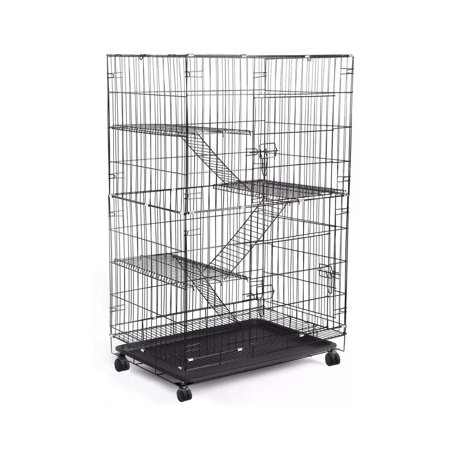 FLOOFI Three-Level Pet Rabbit Bird Cage with Hammock (Black)