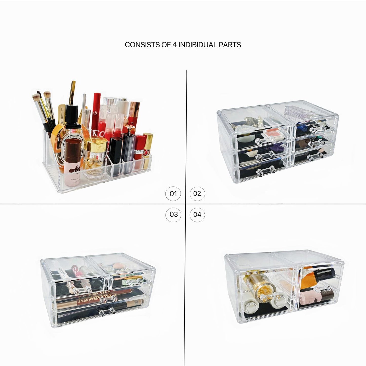 GOMINIMO Makeup Cosmetic Organizer With 12 Drawers (Clear)