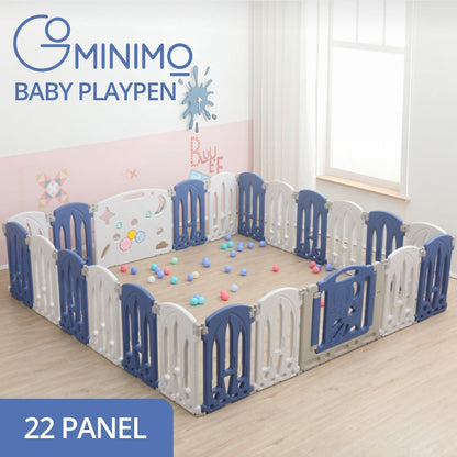 GOMINIMO Foldable Baby Playpen with 22 Panels (White Blue)