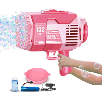 GOMINIMO 132 Holes Rechargeable Bubbles Machine Gun for Kids (Pink)