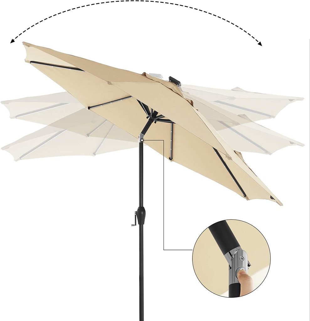 SONGMICS 3m Solar Lighted Outdoor Patio Umbrella Cream