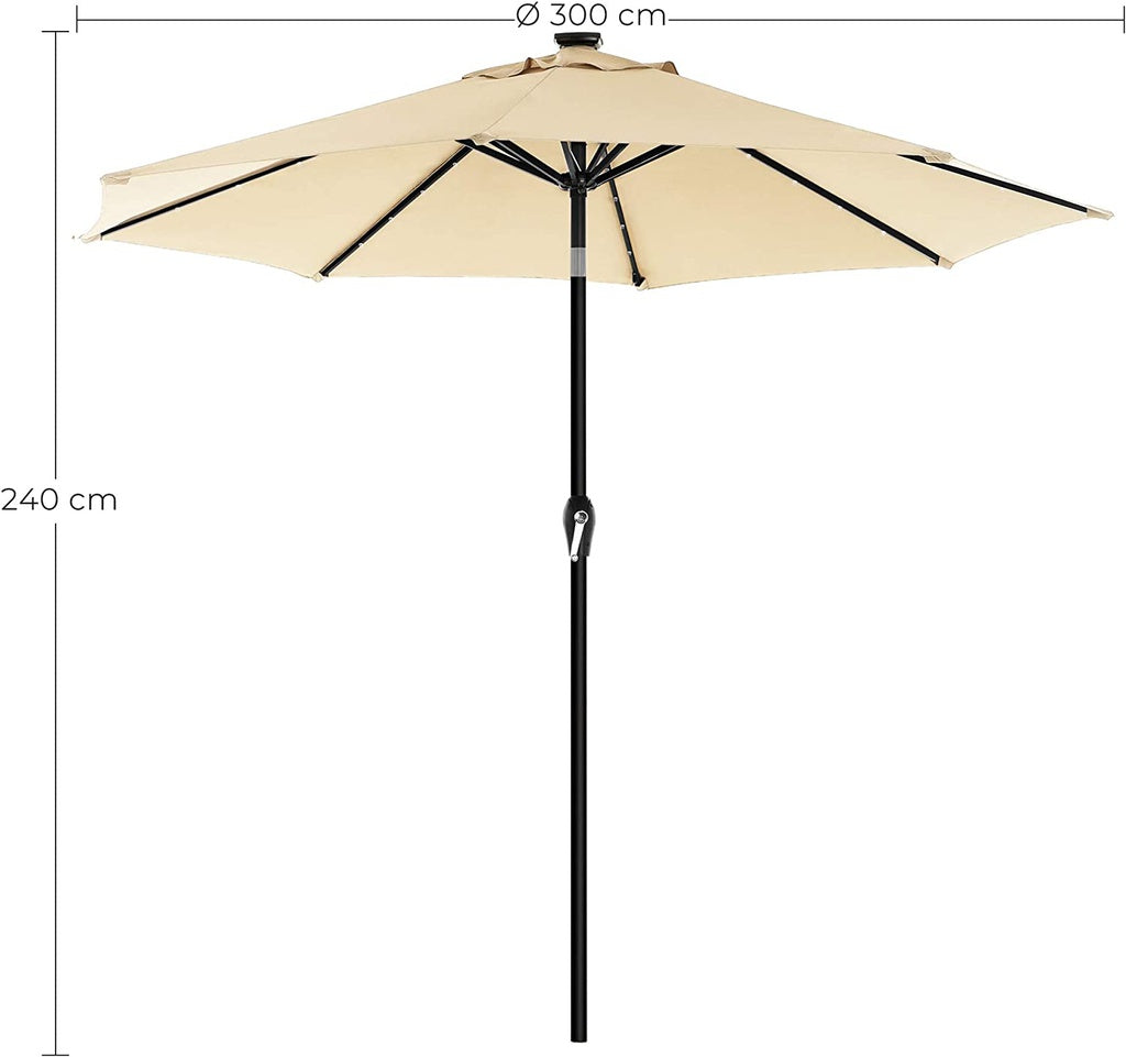 SONGMICS 3m Solar Lighted Outdoor Patio Umbrella Cream