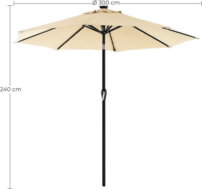 SONGMICS 3m Solar Lighted Outdoor Patio Umbrella Cream