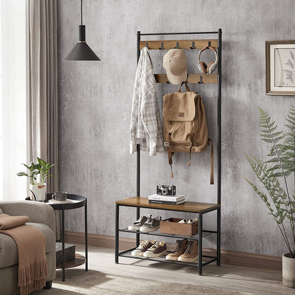 VASAGLE Coat Stand with Shoe Racks Walnut Brown/Black