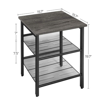 VASAGLE Set of 2 Charcoal Gray and Black Side Table with Adjustable Mesh Shelves