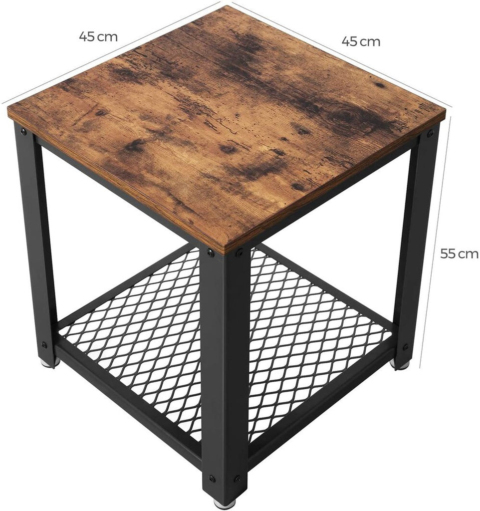 VASAGLE Coffee Table with Mesh Shelf Rustic Brown and Black