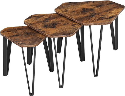 VASAGLE Nesting Coffee Table Set of 3 Rustic Brown and Black