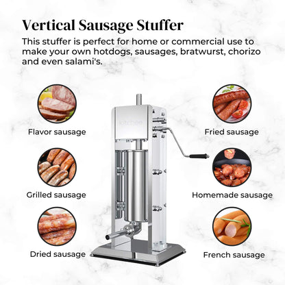 5L Manual Vertical Sausage Filler - Stainless Stuffer Meat Press Machine