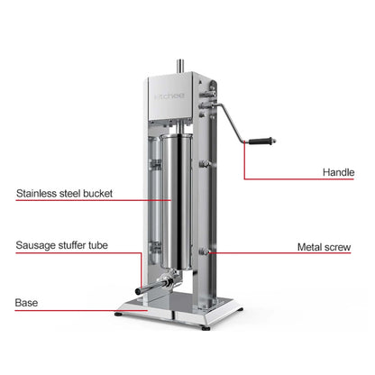 7L Manual Vertical Sausage Filler - Stainless Stuffer Meat Press Machine