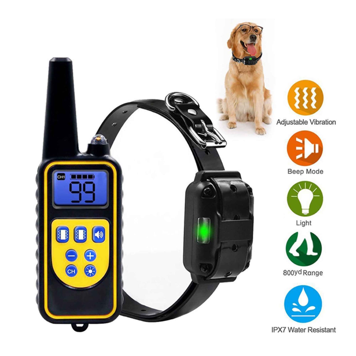 Dog Bark Collars - 3x 800m Range Recievers Vibration Sound Light Training Device