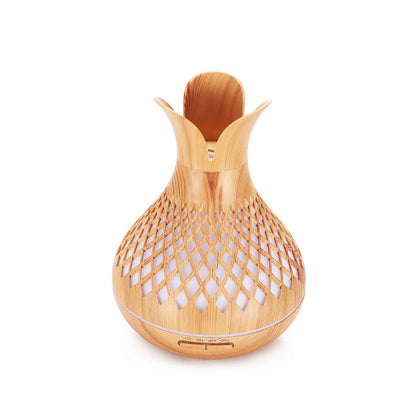 Essential Oil Aroma Diffuser and Remote - 500ml Vase Flower Wood Mist Humidifier