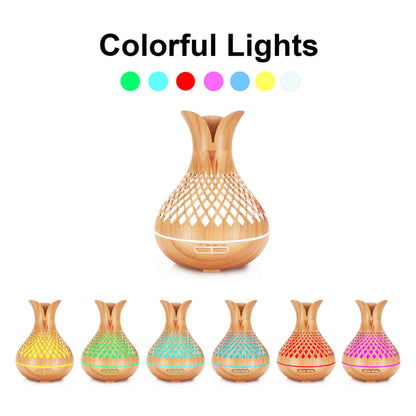 Essential Oil Aroma Diffuser and Remote - 500ml Vase Flower Wood Mist Humidifier