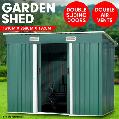 Wallaroo 4ft x 8ft Garden Shed Flat Roof Outdoor Storage - Green