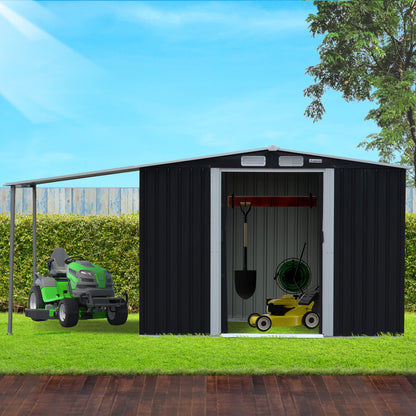 Wallaroo 10x8ft Zinc Steel Garden Shed with Open Storage - Black