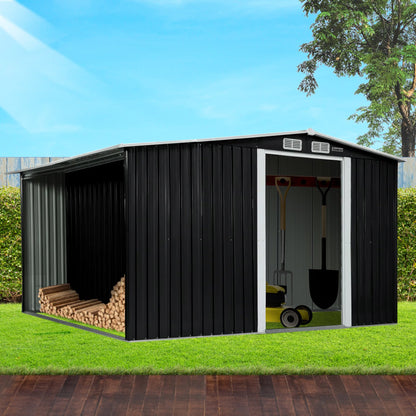 Wallaroo Garden Shed with Semi-Closed Storage 10*8FT - Black