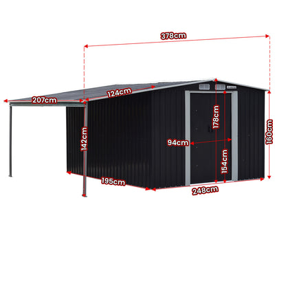 Wallaroo 6x8ft Zinc Steel Garden Shed with Open Storage - Black