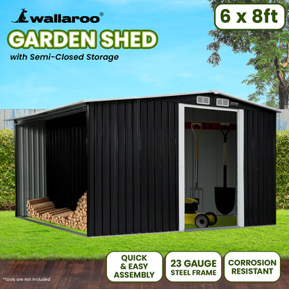 Wallaroo Garden Shed with Semi-Close Storage 6*8FT - Black