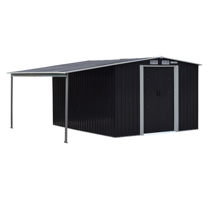 Wallaroo 8x8ft Zinc Steel Garden Shed with Open Storage - Black